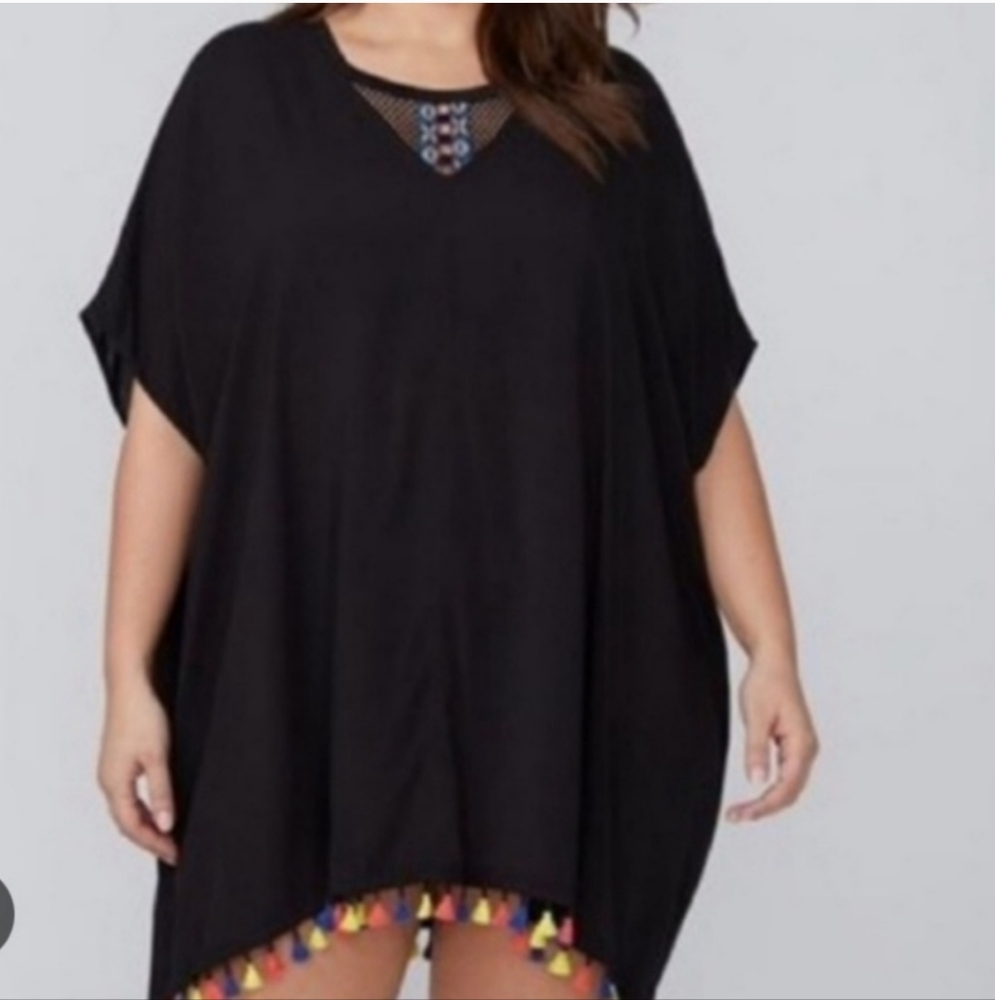 New Cacique Blackq Plus Size Kaftan with Colorful Tassels Size 14/16